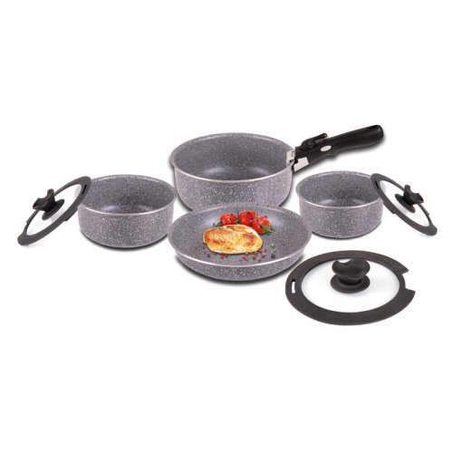 8-piece aluminium pot set with detachable handles