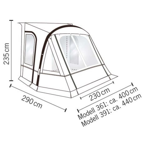 Inflatable awning for Adria Action 361