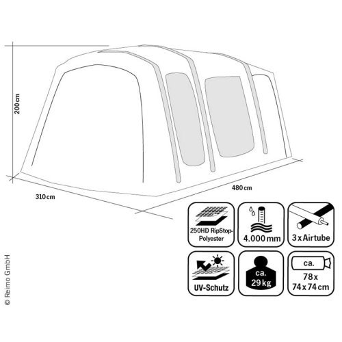 Motorhome awning MOVELITE VARIO High, mounting height 240-290cm, B310xT480