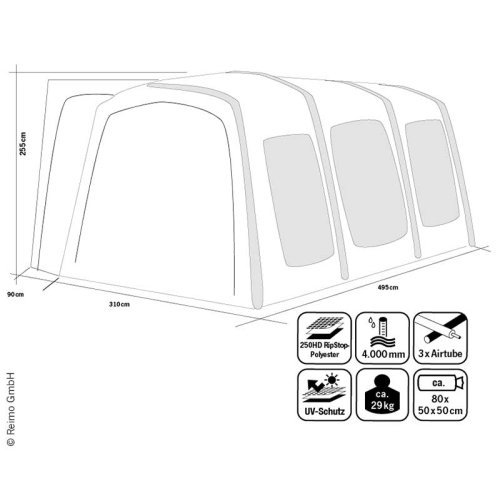 campervan awning Movelite 4 Mid,Anbauhöhe 210-255cm, B310xT495cm