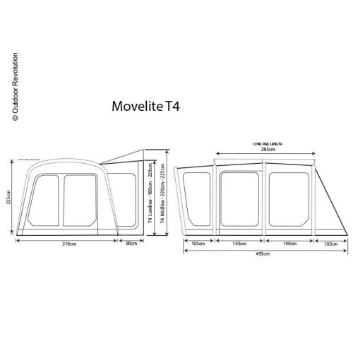 Bus awning Movelite 4 High, mounting height 255-305cm, W310xD495cm