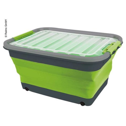 Storage box 30l foldable with lid and wheels, 54,5 x 39,7 x 9,6 / 27,5cm