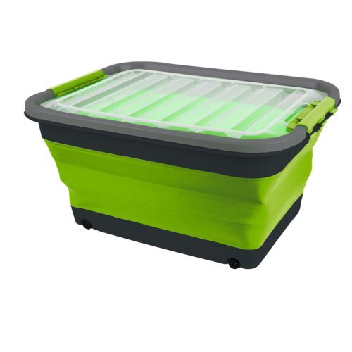 Storage box 30l foldable with lid and wheels, 54,5 x 39,7 x 9,6 / 27,5cm