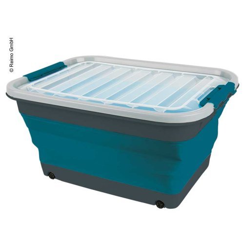Storage box 45l foldable with lid and wheels, 61 x 45 x 10 / 30,4cm