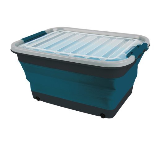 Storage box 45l foldable with lid and wheels, 61 x 45 x 10 / 30,4cm