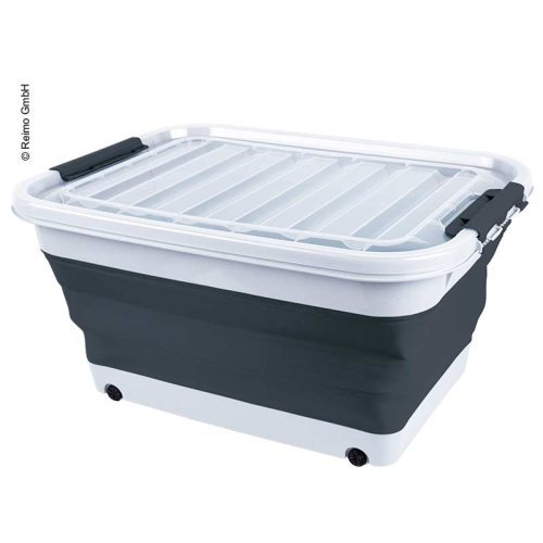 Storage box 65l foldable with lid and rolls, 72 x 53 x 10 / 31cm