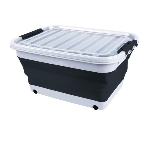 Storage box 65l foldable with lid and rolls, 72 x 53 x 10 / 31cm