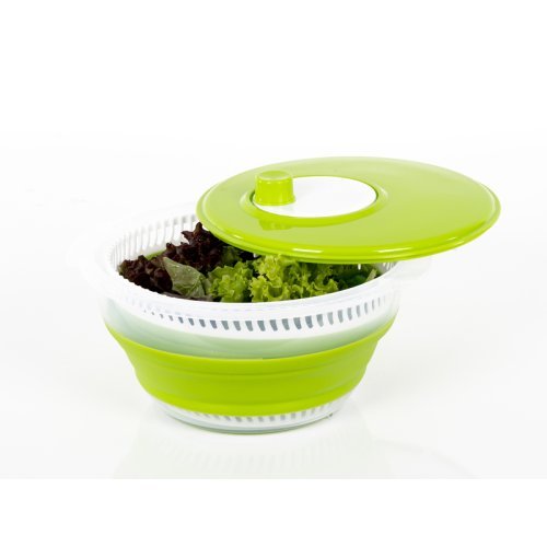foldable salad spinner, lime/white, also strainer &amp; bowl, with lid