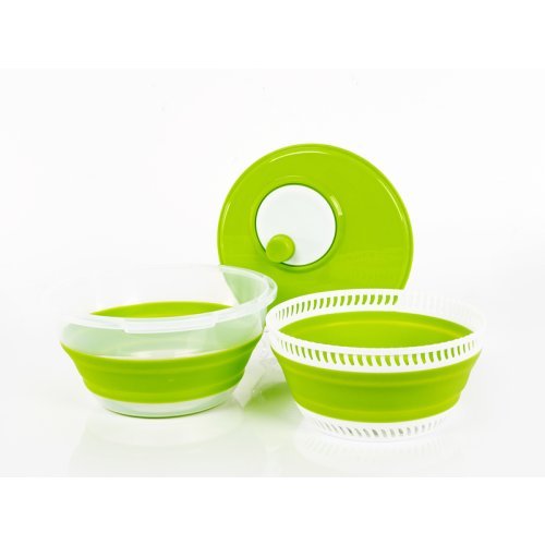 foldable salad spinner, lime/white, also strainer &amp; bowl, with lid