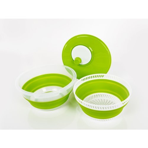 foldable salad spinner, lime/white, also strainer &amp; bowl, with lid