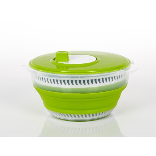 foldable salad spinner, lime/white, also strainer &amp; bowl, with lid