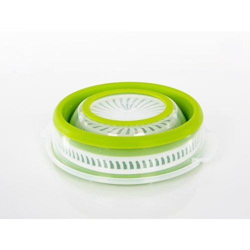 foldable salad spinner, lime/white, also strainer &amp; bowl, with lid