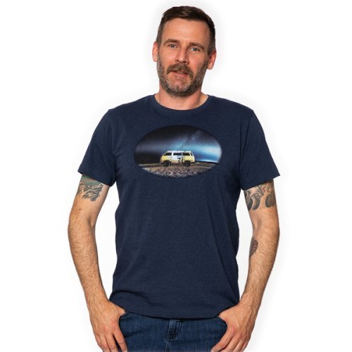T-Shirt men VW, size S, blue-melange, 100% cotton