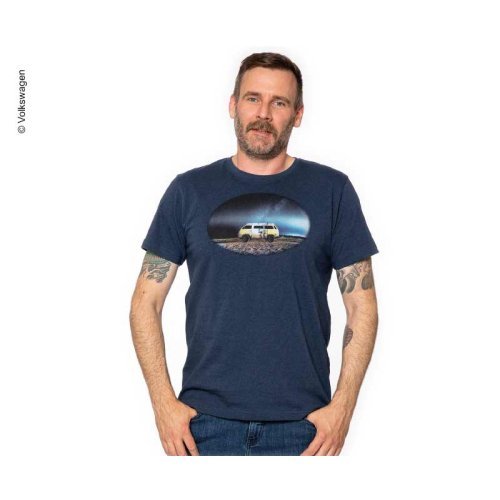 T-Shirt men VW, size L, blue-melange, 100% cotton