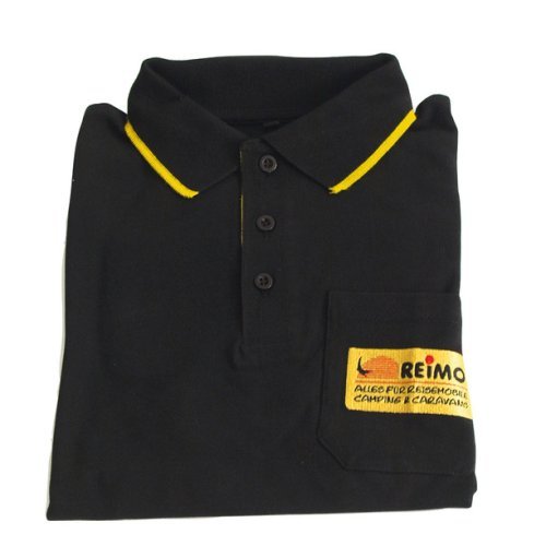 Reimo ladies polo shirt with company logo on breast pocket and R}corners size M